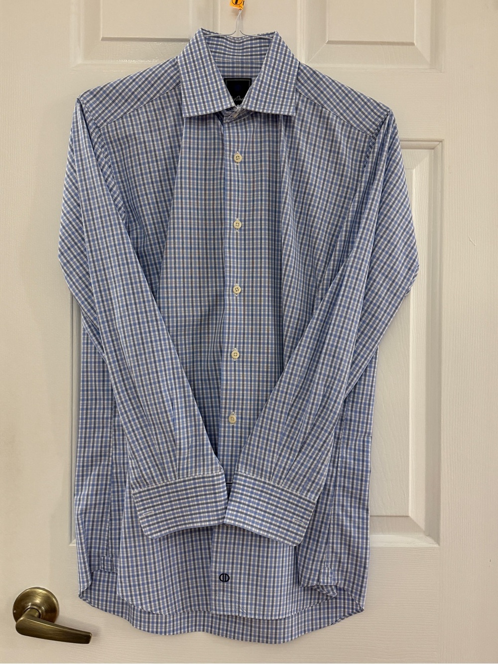 David Donahue Blue and White Check Dress Shirt